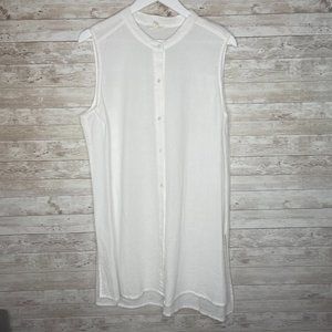 Eileen Fisher XL White Blouse Button Tank Gauze 100% Organic Cotton